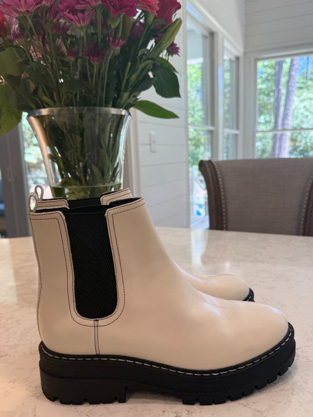 Marc Fisher LTD Padima Ivory Leather Platform Ankle Boots Size 10
